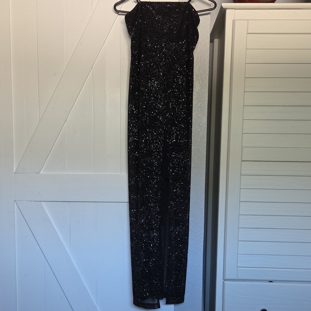 Next Up Black Silver Glitter Mesh Swirl Sleeveless Dress w/ short under dress-M